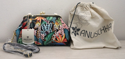 Anuschka Jungle Hand-Painted Leather Kiss Lock Clutch Crossbody Shoulder Bag$298