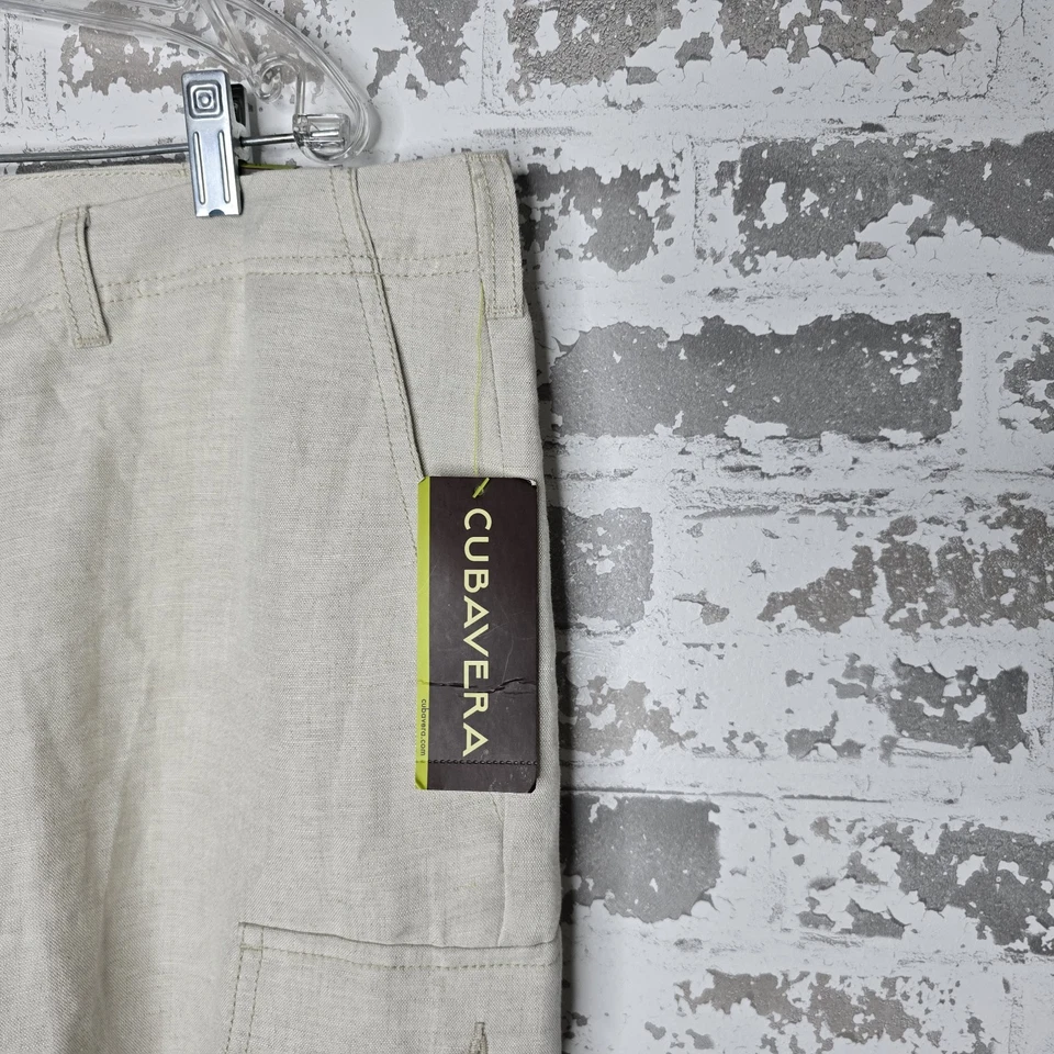 Pantalones Cortos Cubavera Para Hombre 42 Habana Noche Lino Natural Carga Cordón Cremallera Mosca Tostado Foto 3 de 4