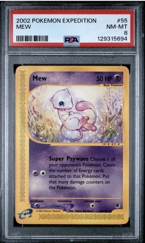 Pokémon Mew #55/165 Non-Holo Rare - 2002 Expedition Base Set - PSA 8 NM-MT