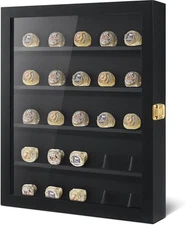 25 Ring Posts Championship Display Case Baseball Holder Black 