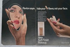 1981 Revlon Soft Finish makeup hide flaws not your face vintage Cosmetic Ad