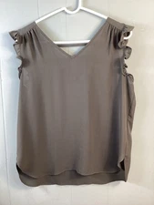 Loft Women’s S Olive Green/Gray Top Ruffle Sleeve Office Party Classy Classic