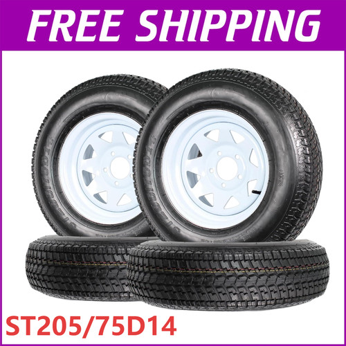 4 Pack ST205/75D14 Trailer Tires and Wheels with 14" Rim 5 Lug on 4.5" 205 75 14