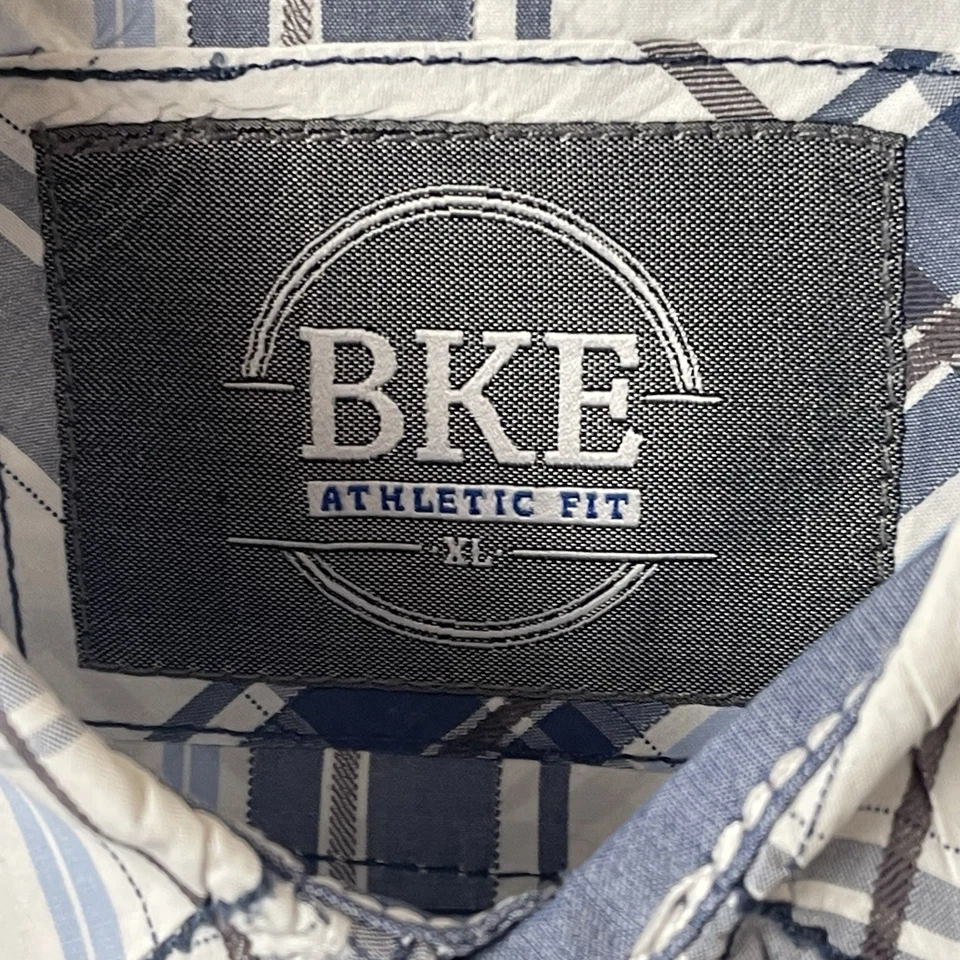 Camisa BKE Para Hombres Manga Larga Con Botones Gris A Cuadros Azul Talla XL Calce Atlético Foto 3 de 4