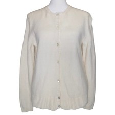 Eddie Bauer Cream Button Front Cardigan Sweater Cotton Angora Blend Medium