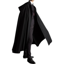 Black Hooded Cloak Cape Men Medieval Renaissance Costume Gothic Vampire Cosplay