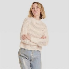 Women's Crewneck Openwork Pullover Sweater - Universal Thread Cream S