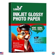 Uinkit 100 Sheets 8.5x11" Premium Glossy Inkjet Photo Paper - 62lb Cardstock