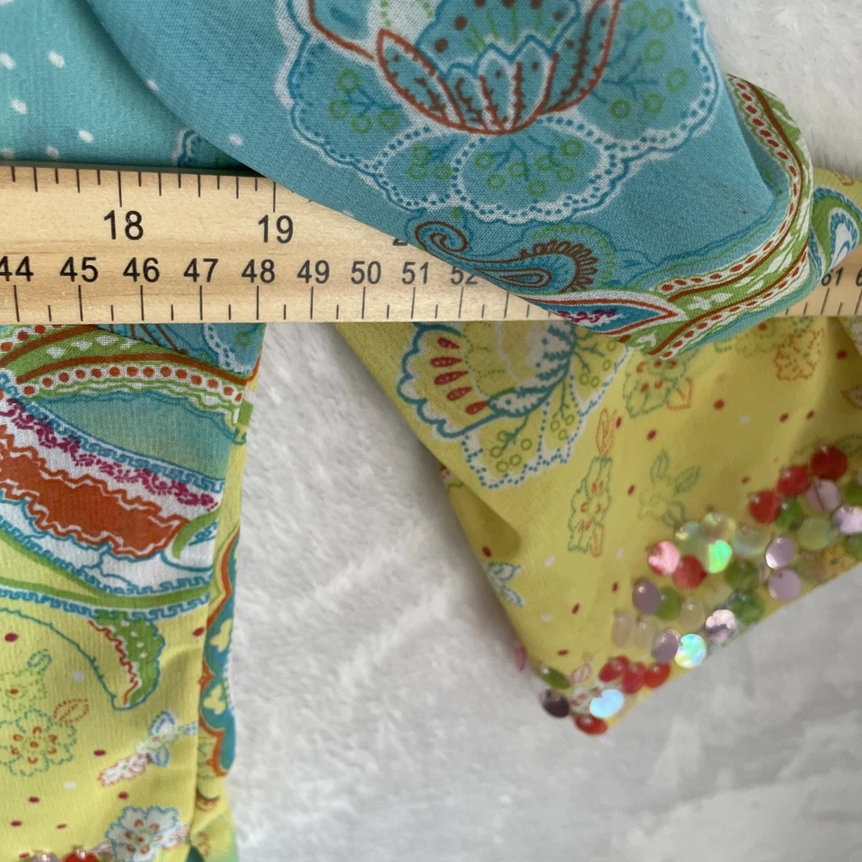 Blusa Top Túnica Dimri Mujer Azul Amarillo Paisly Mediana Poliéster Manga 3/4 V Foto 4 de 4