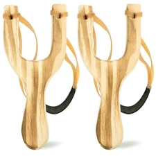 POPLAY Wooden Slingshot Toy, 2PCS Solid Wood Slingshot with Classic Construct...
