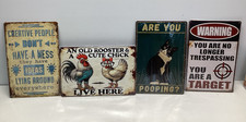 Funny Tin Metal Wall Signs Chicken Cat 8X12 Lot of 4