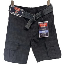 Wrangler Classic Boys Blue Plaid Cargo Shorts NEW Adjustable Waistband  Belt 7