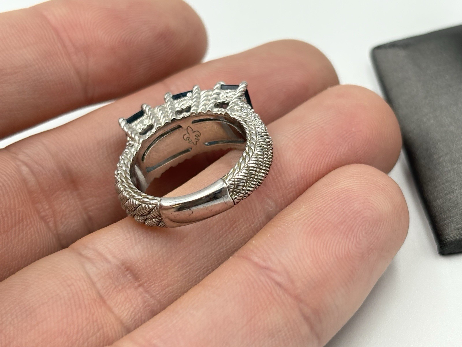 Judith Ripka Sterling Silver Blue Topaz 3-Stone CZ Diamonique Ring