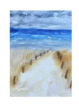 Aceo By Kenna Gouache Painting Seascape Landscape Original  2.5” X 3.5”