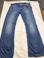 7 For All Mankind Jeans Men 34 X 32 Med Blue Bootcut Stretch Denim Pants FLAW