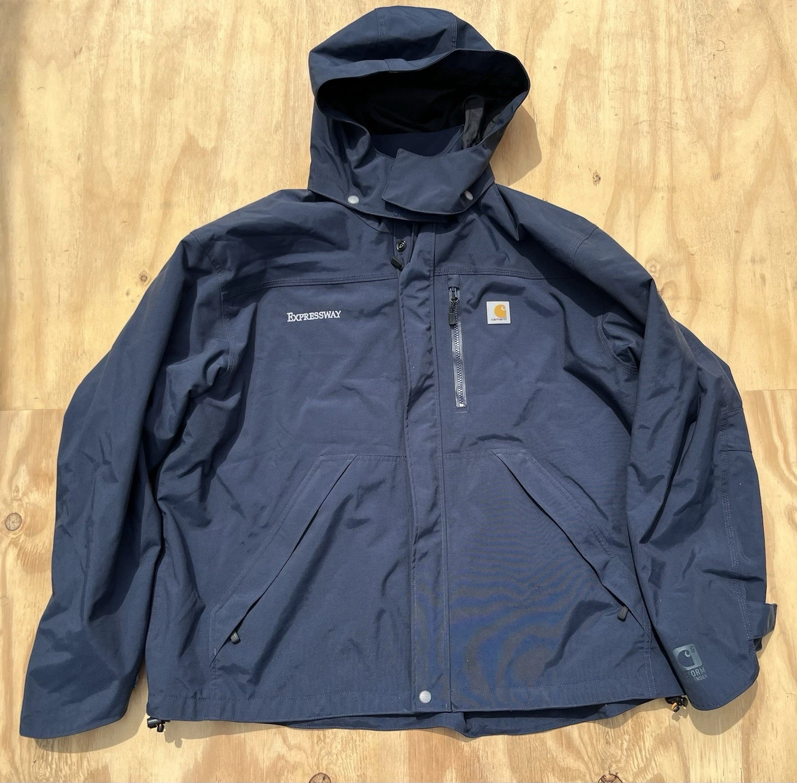 Carhartt Storm Defender Jacket Mens 2XL Regular Navy Blue Hooded Waterproof J162