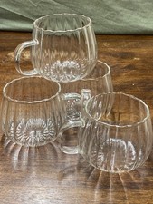 Vintage Ribbed Glass Mug Set - Clear Pumpkin / Melon Shaped Coffee Tea Cups
