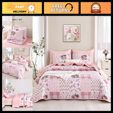 Floral Patchwork Quilt Set, Reversible Lightweight Bedspread, 3 Pieces, Twin XL,