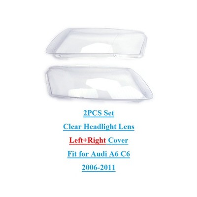 Fits For Audi A6 C6 2006-2011 2pcs Set Front Headlight Headlamp Lens Cover Clear