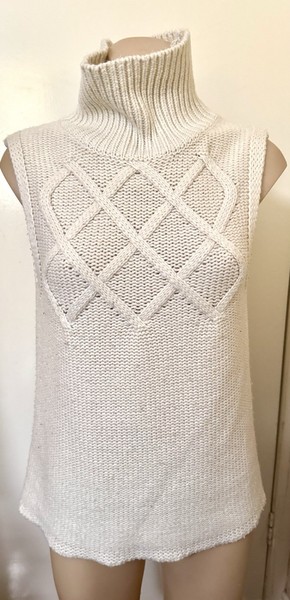 Simmour, white sleeveless knit turtleneck sweater, size 10 (estimated)
