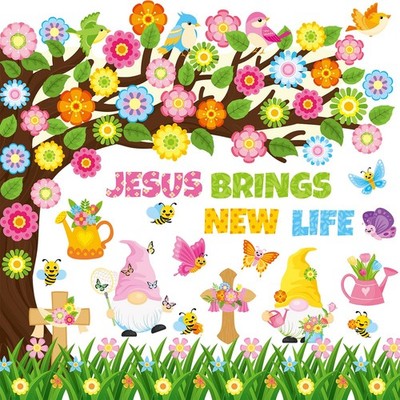 114 Pcs Christian Spring Classroom Bulletin Board Decorations Flower Tree Bul...