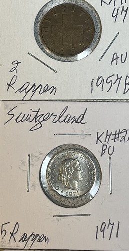 Switzerland 1950 - 1983 One 1, 2, 5, 10 & 20 Rappen & Franc XF - BU 16 Coin Lot - Picture 4 of 14