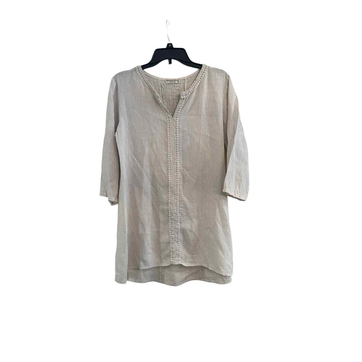 【H】neau linen tops cream Cream Linen Short-Sleeve Button-Back Blouse
