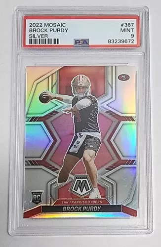 BROCK PURDY 2022 Panini Mosaic Silver Prizm Rookie RC Card #367 PSA 9