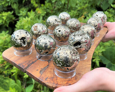 Pyrite Crystal Sphere with Stand, Large 1.5 - 2'' ('AAA' Grade Polished Pyrite)