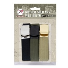 BLACK,OD,KHK Cotton Military Web Belt 3 Pack W/Buckles BLK,GOL,CHR ROTHCO 4912