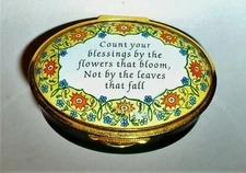 STAFFORDSHIRE ENGLISH ENAMEL BOX - "COUNT YOUR BLESSINGS" - FLOWERS - MIB
