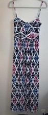 Ann Taylor Floral Maxi Dress Women's 6 Ikat Tie Dye Removable Straps Beach