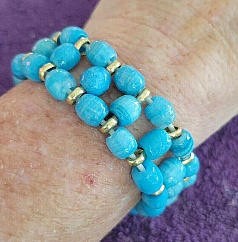 Tibetan Dyed Stone Stretch Bracelet with Water Beads 7 Inch Rare Unique Design-image