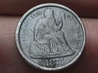 1875 S Seated Liberty Dime- Mintmark Above Bow/Wreath, VG/Fine Details, Black