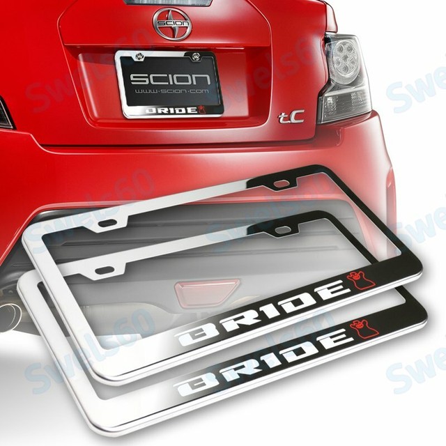 X2 Chrome Stainless JDM BRIDE License Plate Frame w/ Caps for Honda