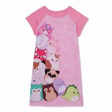 Squishmallows Nightgown Pajama Gown Sleep Shirt Girls Size 5 6 7 Fox Cat Dog NWT