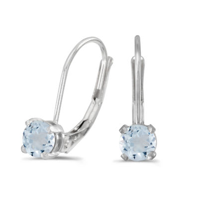 14k White Gold Round Aquamarine Lever-back Earrings