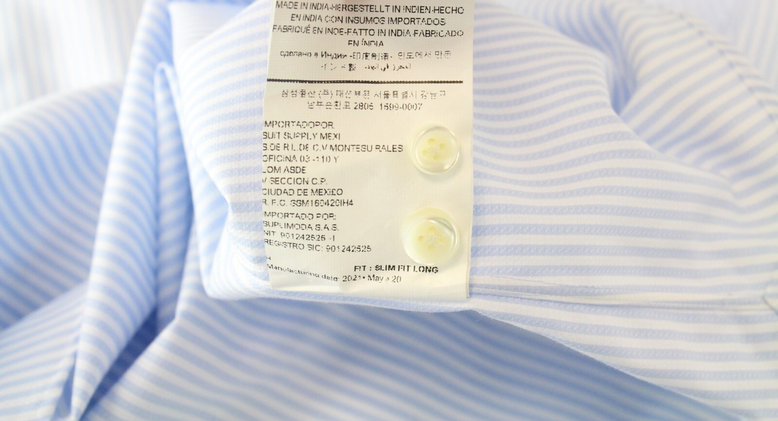 SUITSUPPLY Men Shirt 45L/ 17 3/4L Slim Formal Pure Cotton Melange