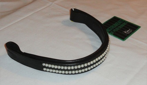 NOS Vespucci Weymouth Cob Size Leather Brow Band With Double Row Of 6mm Pearls - Picture 3 of 12