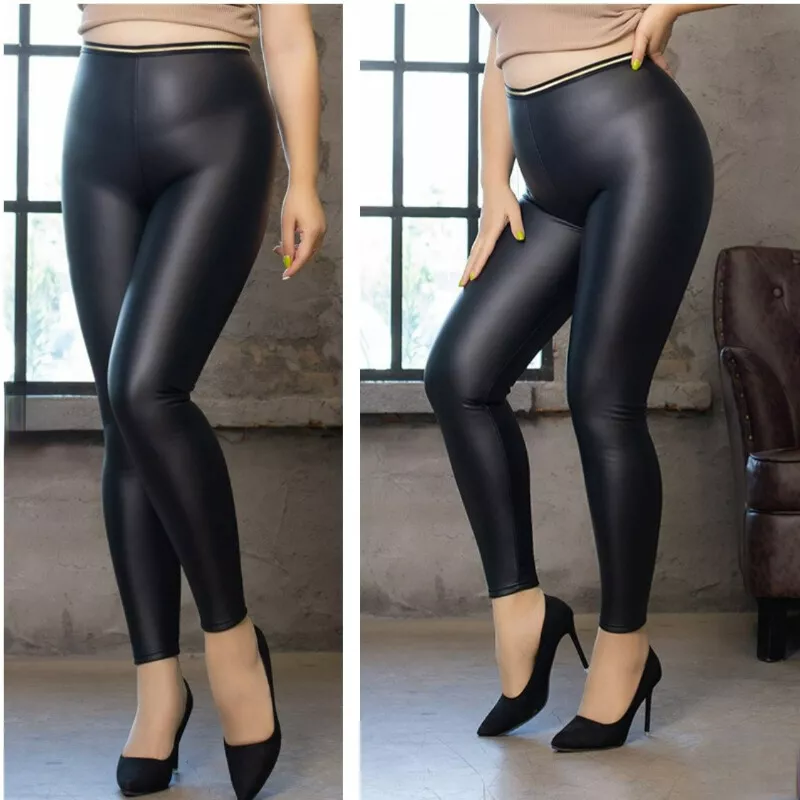 Lady Thermal Faux Leather Pants Leggings Stretch Skinny High Waist Warm  Winter