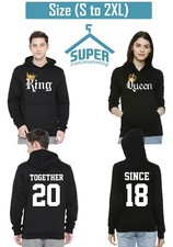 Couple Matching HOODIES COLOR King Queen TOGETHER SINCE Back Side DATE NUMBERS