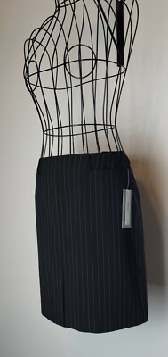 Hillard Hanson Career Pin Stripe Black Skirt Zip Straight Stretch Petite Size 8P