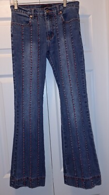 Women's hottie Jeans w/Vertical Red Thread Accents Mid-Rise Size 7 Bootcut VTG