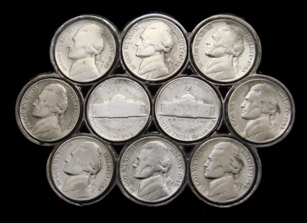 QJ02107 VINTAGE **10 USA WAR TIME SILVER NICKELS** REAL US COINS WESTERN BUCKLE