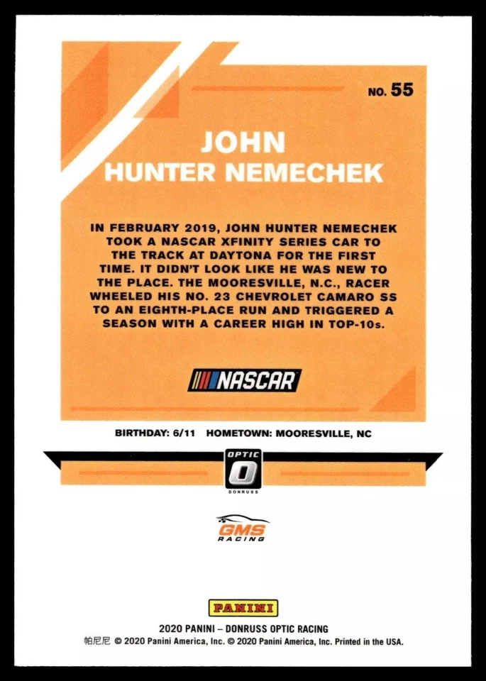 2020 Donruss Optic #55 John Hunter Nemechek - Image 2 of 2