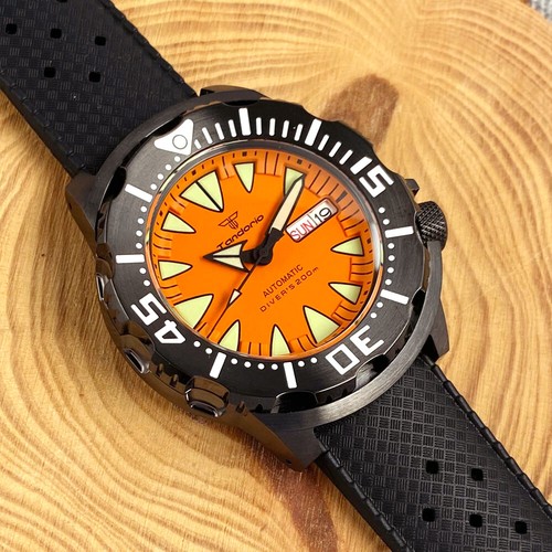 42mm Tandorio Blue Orange Red Dial Monster NH36A Automatic Mens Watch Black PVD - Picture 5 of 22