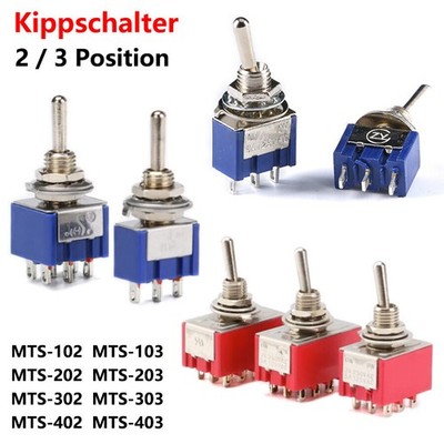 MTS-102/103/202 MTS-403 Miniatur Kippschalter 3-12Pin On-On / On-Off-On Blau/Rot