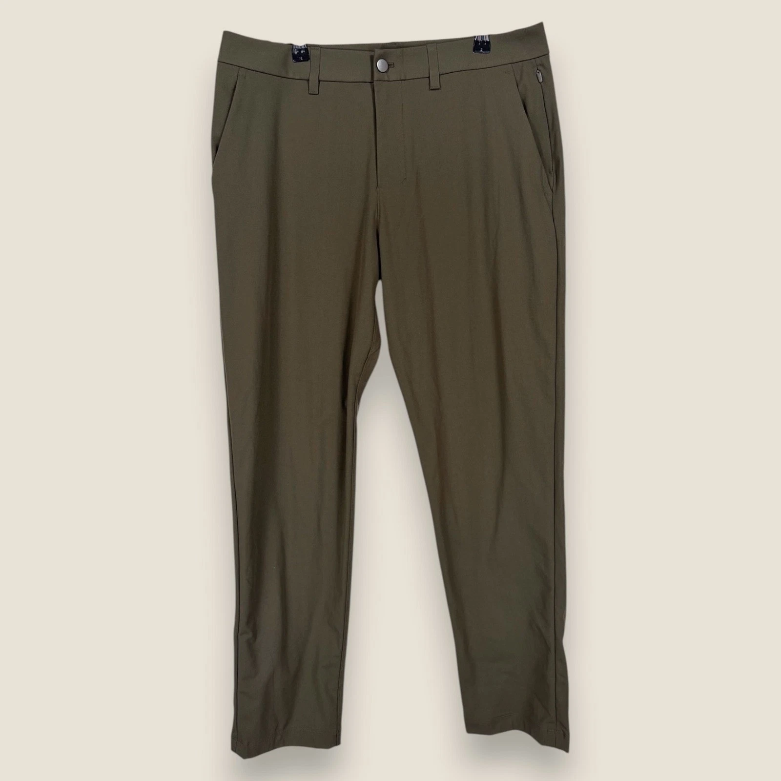 Lululemon ABC Classic 5 Pocket Pants Men 33 Olive Green Performance Warpstreme