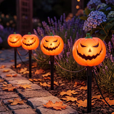Halloween Pathway Lights, Set of 4 Halloween Pumpkin Stake Lights with 5 C7 LED