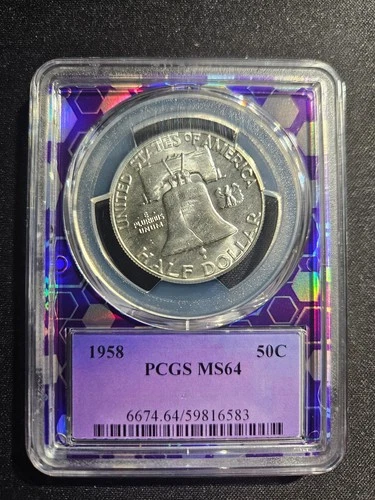 1958-P Benjamin Franklin Half Dollar PCGS MS64 Silver (Trader Bea purple core)